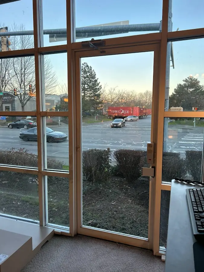 Cracked commercial storefront glass